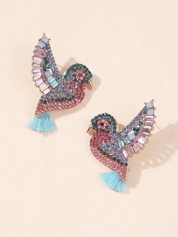 Rhinestone Bird Design Stud Earrings