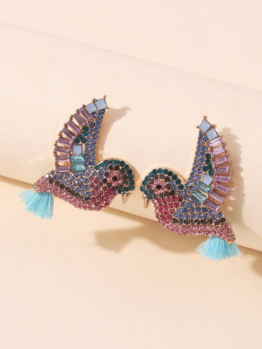 Rhinestone Bird Design Stud Earrings