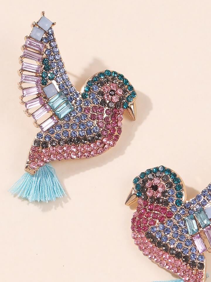 Rhinestone Bird Design Stud Earrings