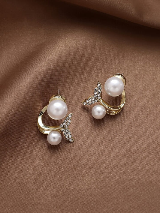 Rhinestone Fish Tail & Faux Pearl Decor Earring Jackets