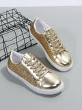 Glitter Metallic Lace-up Front Skate Shoes