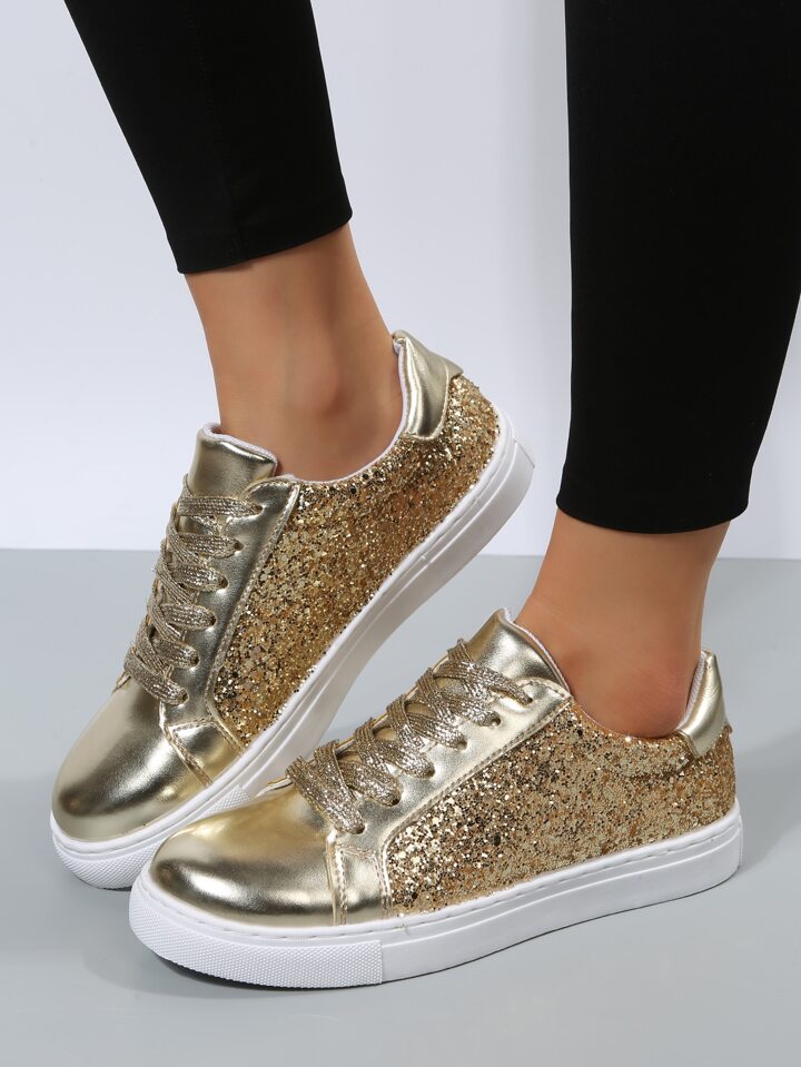 Glitter Metallic Lace-up Front Skate Shoes