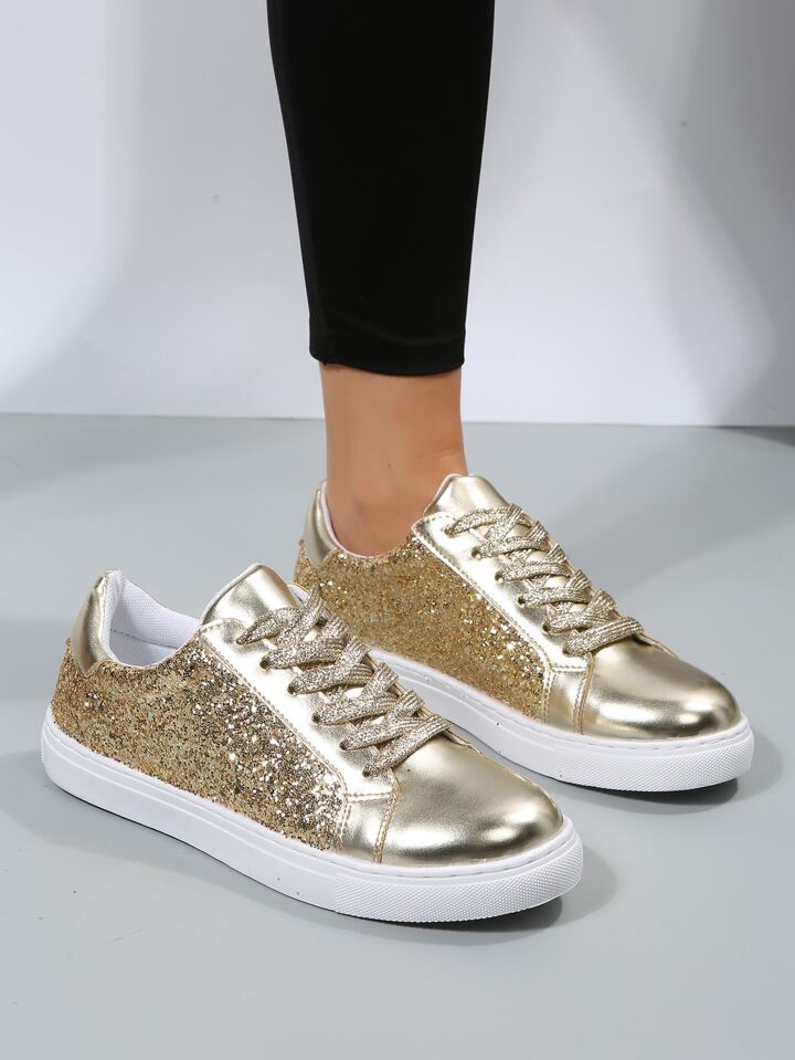 Glitter Metallic Lace-up Front Skate Shoes