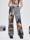 Figure & Plant Print Wide Leg Jeans