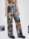 Figure & Plant Print Wide Leg Jeans