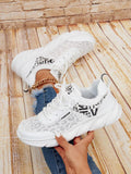 Leopard & Letter Graphic Lace-Up Front Chunky Sneakers