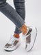 Women Metallic Lace-Up Front Rocking Shoes, Sporty Outdoor Sneakers