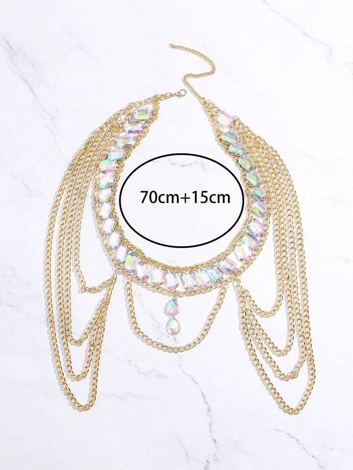 1pc Glamorous Rhinestone Decor Layered Waist Chain For Women For Body Decoration