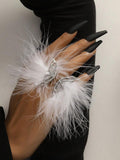 1pc Fairy Style White Feather & Rhinestone Butterfly Ring For Women, Bridal Accessory