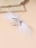 1pc Fairy Style White Feather & Rhinestone Butterfly Ring For Women, Bridal Accessory