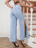 Solid Split Thigh Jeans