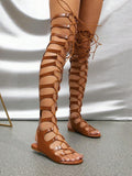 Women Ladder Cut Out Lace-Up Front Faux Suede Gladiator Sandals, Fashion Summer Flat Sandals