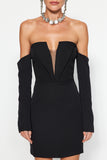 Black Fitted, Stylish Evening Dress TPRAW24EL00128