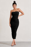 Women's Black Draped Long Dress 062wser