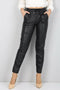 Black High Waisted Fleece Inside Narrow-Legged Leather Trousers with Elastic Waist GİY00037