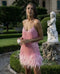 Strapless sequined tassels feathered shiny mini women henna wedding graduation after party dress MY120493