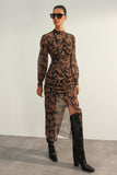 Limited Edition Brown Gathered Slit Woven Dress TWOAW24EL00741