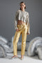 Gold Shiny Metallic Printed High Waist Straight Jeans TWOSS23JE00243