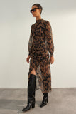 Limited Edition Brown Gathered Slit Woven Dress TWOAW24EL00741