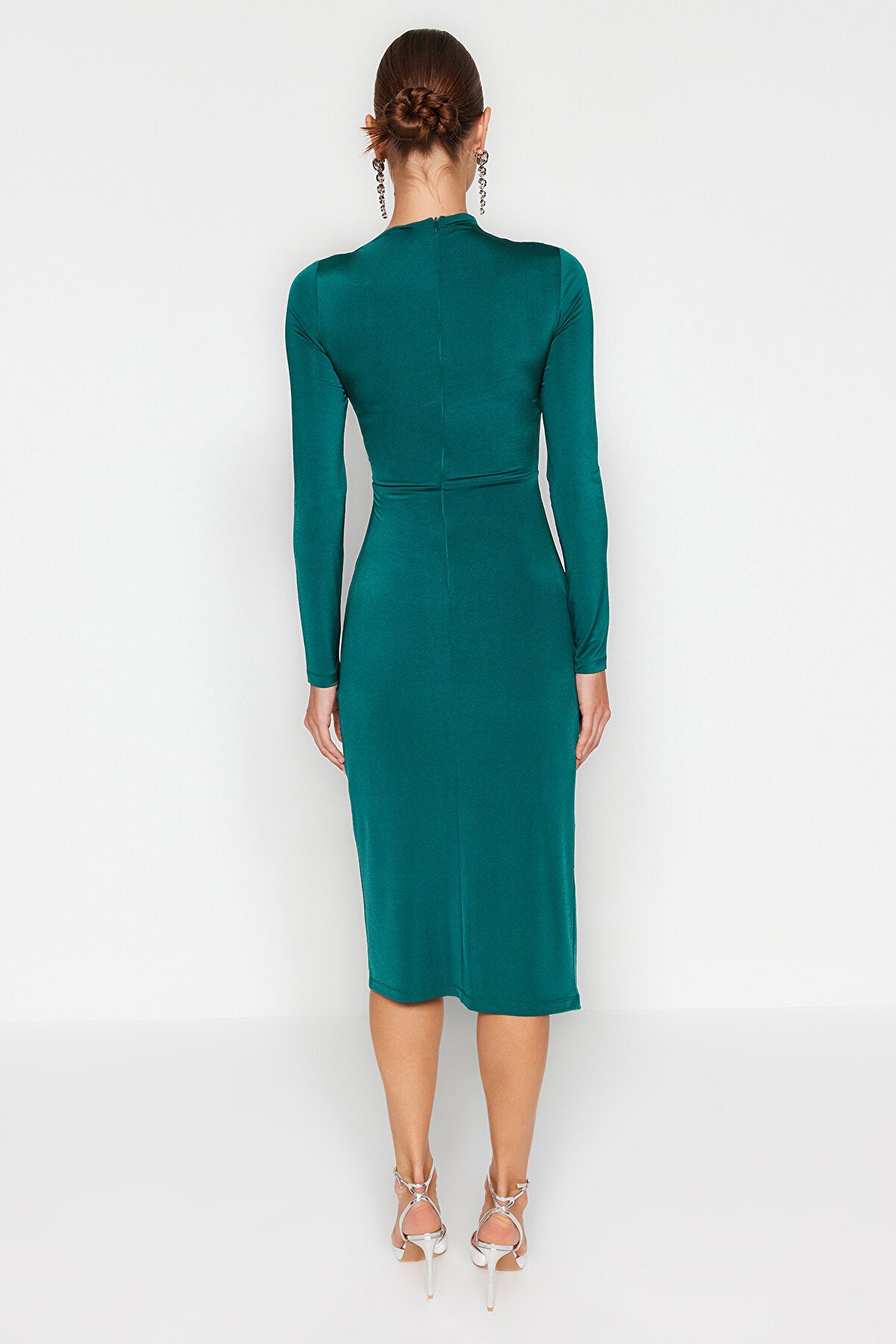 Emerald Green Fitted Knitted Window/Cut Out Detailed Dress TPRAW24EL00143