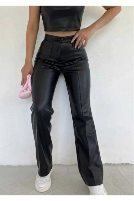 Women's Black Spanish Faux Leather Pants LEATHERSPANISH1234