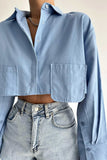 Asymmetrical Pocket Oversize Crop Shirt