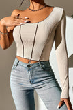 Single Sleeve Detail Reverse Stitch White Crop BMGC-1871