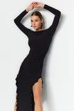 Black Skirt Flounced Boat Kaya Maxi Flexible Knitted Dress TWOAW24EL00616