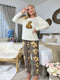 Bear Embroidery Drop Shoulder Teddy Pullover & Pants