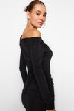 Black Fitted Knitted Corset Detailed Elegant Evening Dress