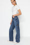 Dark Blue Ripped High Waist Wide Leg Jeans TWOSS23JE00142