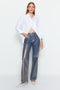 Multicolored Foil Printed High Waist Wide Leg Jeans TWOAW24JE00129