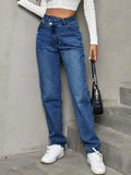 Stepped Waist Straight Leg Jeans