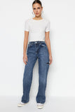 Dark Blue Ripped High Waist Wide Leg Jeans TWOSS23JE00142