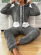 Two Tone 3D Ear Design Hooded Drawstring Fluffy Sleep Romper