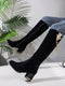 Chunky Heel Side Zipper Rhinestone Decorated Long Boots