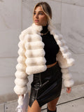 Solid Open Front Crop Fuzzy Coat