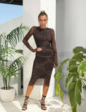 BROWN LEOPARD PATTERN TULLE DRESS