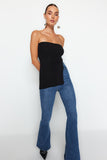 Black Strapless Slit Detailed Premium Yarn / Special Yarn Blouse TWOAW24BZ00131