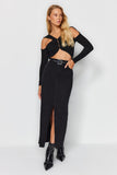 Black Slit Maxi Denim Skirt TWOSS23ET00290