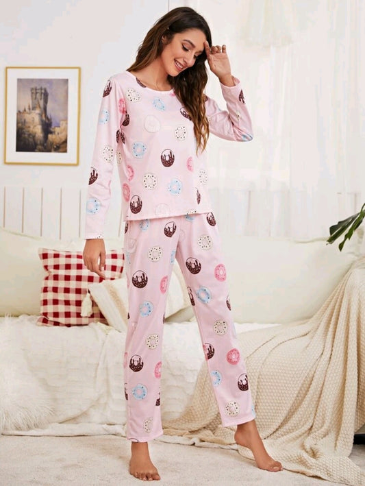 Donuts Graphic Pajama Set & Eye Mask