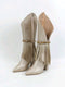 Metallic Texture Pointed Toe Chunky Heel Western Style Cowboy Boots With Rhinestone Decor & Woven Fringe