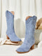 Fashionable Blue Embroidered Faux Suede Women's Western Boots