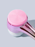 Double Sided Silicone & Fiber Facial Cleansing Brush, 1pc ABS Plating Ombre Handle Manual Deep Cleaning Face Washing Brush