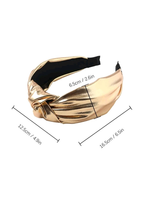 1pc Women's Fabric & Pu Leather Knot Headband With Wide Band Design, Fashionable And Convenient For Washing Face And Applying Makeup, Suitable For Daily Use