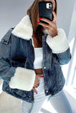 White Fur Denim Women's Short Coat Blue