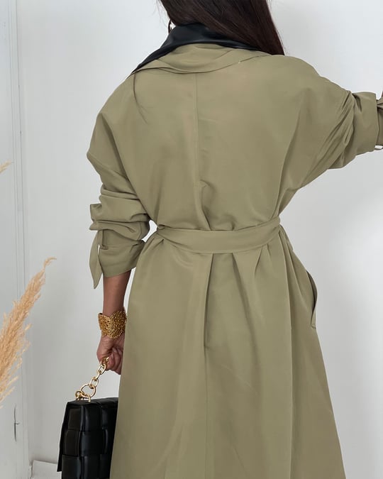 Leather Trench Coat Khaki