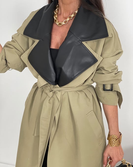 Leather Trench Coat Khaki