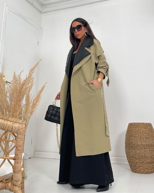 Leather Trench Coat Khaki