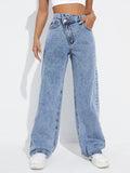 Stepped Waist Wide Leg Jeans